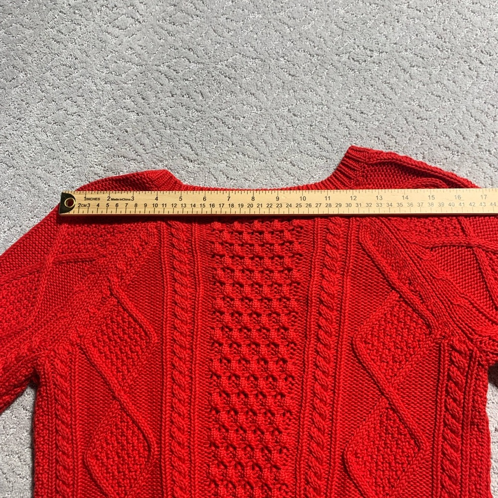 Gap Chunky Cable Knit Sweater Womens Small Red 100% Cotton Crewneck - Picture 8 of 9